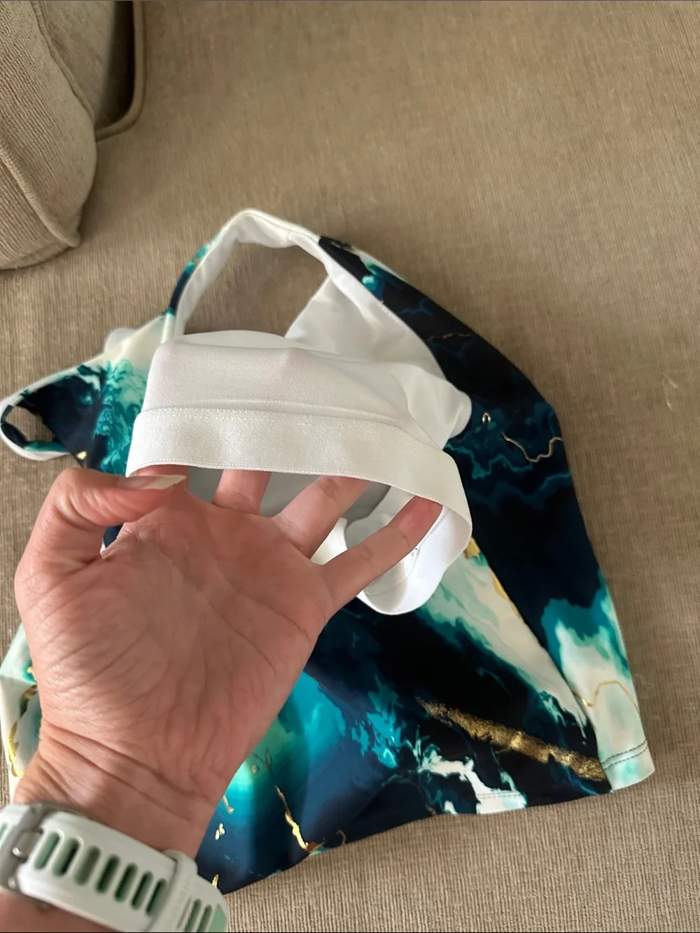 Old Navy Marble-Print Racerback Crop Top - Teal, Black, Gold